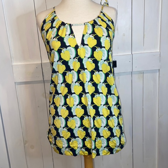 Tory Burch Tops - Tory Burch Navy Leaf Printed Tank Top 100% Silk